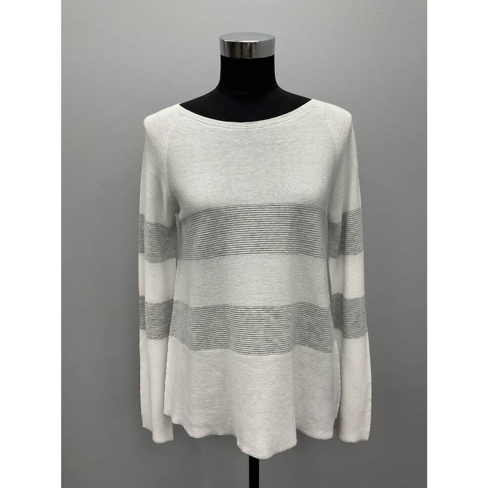 NEW HUBERT GASSER striped cotton sweater in white/grey